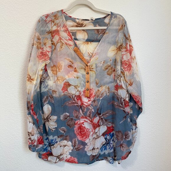 Soft Surroundings Floral Tunic Top with Embroidered Back Large - Picture 1 of 9